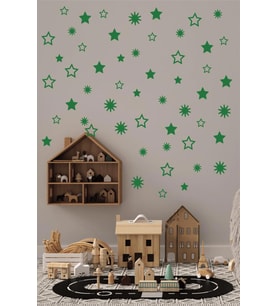 Yıldız Yağmuru Duvar Sticker, Bebek Ve Çocuk Odası Dekoratif Duvar Çıkartması, 3-4-5 Cm Yeşil