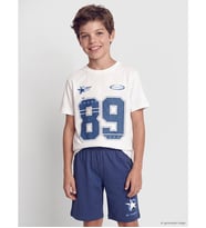 LCW Kids Beyaz Bisiklet Yaka Erkek Çocuk Şortlu Pijama Takımı