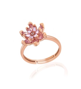 Gümüş Rose Pembe Taşlı Lotus Çiçeği Kadın Yüzük