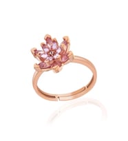 Gümüş Rose Pembe Taşlı Lotus Çiçeği Kadın Yüzük