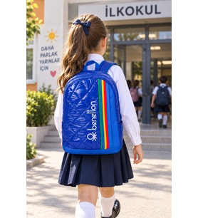 Benetton Saks Mavi İlkokul Çantası Çift Bölmeli Laptop Bölmeli Okul Sırt Çantası 43x30x17 cm