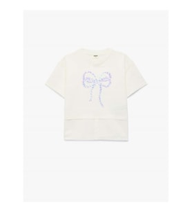 Koton Pullu Payetli Fiyonk Baskılı Ekru Kız Çocuk T-Shirt 6SKG10060AK