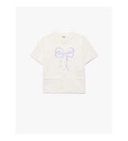 Koton Pullu Payetli Fiyonk Baskılı Ekru Kız Çocuk T-Shirt 6SKG10060AK