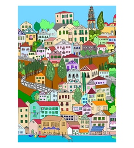 Symi Yunanistan Yunan Tatil Adaları Sanat Tablo Ahşap Poster Dekoratif