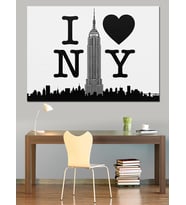 I Love Ny Silüeti Dekoratif Kanvas - Mdf Ahşap Tablo