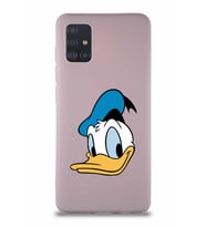 Samsung Galaxy A51 Soft Premier Kapak Donald Duck-B Tasarımlı Silikon Kılıf - Pudra (Şeffaf)