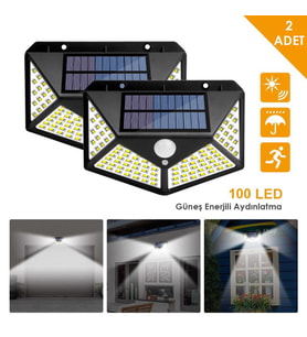 Technojet 2Adet 100 Ledli Hareket Sensörlü Güneş Enerjili Solar Bahçe Lambası Led Şarj Olabilen