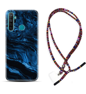 Realme 5i 5 Pro 6i 7 Pro 8 Kılıf Boyun Asklı Rasta Silikon Blue MArble 1379