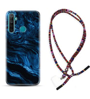 Realme 5i 5 Pro 6i 7 Pro 8 Kılıf Boyun Asklı Rasta Silikon Blue MArble 1379
