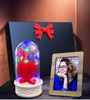 Kişiye Özel Fotoğraflı ve Renkli Led Işıklı Fanus, Siyah Hediye Kutusunda (Model 6)
