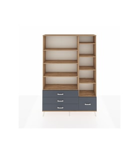 Arges Dolap 9 Raflı 4 Çekmeceli  132x30x195 Çam-Çam/Antrasit