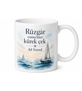 Yelkenli Temalı Tasarım Baskılı Porselen Kupa Bardak Deniz Hediye