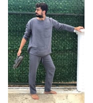 Organik Müslin Erkek Takım, Pijama Takımı, 2li Takım, %100 Pamuk Müslin (Gri)