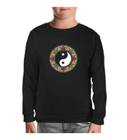 Yin Yan Symbol in the Middle of Mandala Design Siyah Çocuk Sweatshirt