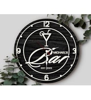 BK Gift Barlara Özel Dekoratif Siyah Ahşap Duvar Saati 35cm-4 , Bar Duvar Saati , Cafe Duvar Saati , Özel Ahşap Saat