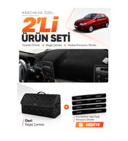 e-biz FIAT PALİO (2005-2012) Uyumlu Torpido Örtüsü + Deri Bagaj Çantası Seti - Siyah - FI003