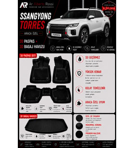 SSANGYONG TORRES BENZİNLİ 2023-2026 Araca Özel 3D Paspas + 3D Bagaj Havuzu