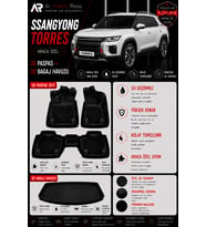 SSANGYONG TORRES BENZİNLİ 2023-2026 Araca Özel 3D Paspas + 3D Bagaj Havuzu