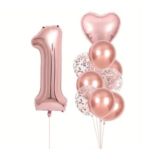 Rose Gold kalpli 1 Yaş Folyo Balon Set