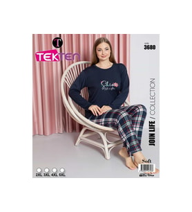 Tekten 3680 Soft Penye Battal Kadın Pijama Takımı