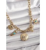 316L Çelik Gold Renk Zincir Sallantılı Çoklu Figür Model Kadın Kolye 5886 - EEEEEE2400-5203