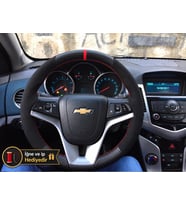 Chevrolet Cruze Dikme Direksiyon Kılıfı Alcantara Süet Mat Karbon Kırmızı Yüzük ve Dikiş 2008-2016