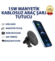 EIMA E-MC3 15W Manyetik Kablosuz Araç Şarj Tutucu MagSafe Uyumlu 360° Döner Telefon Tutucu