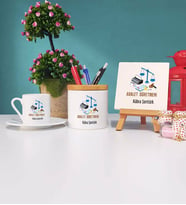 Adalet Öğretmeni Tasarımlı Kişiye Özel Hediye Adalet Öğretmeni Türk Kahvesi Fincanı Kalemlik ve Dekoratif Taş Baskı Hediye Seti