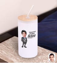BK Gift Karikatürlü Beyaz Renk Pipetli Buzlu Cam Bardak 600ml - 2, Arkadaşa Hediye, Doğum Günü Hediyesi