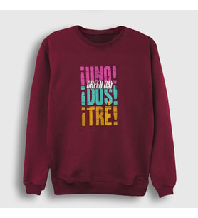 Presmono Unisex Bordo Uno Dos Tre Green Day Sweatshirt 55863tt (Bordo)