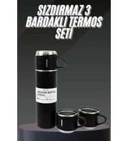Termos Seti Paslanmaz Çelik 3 Bardaklı Vakumlu Termos Set 500 Ml 12 Saate Kadar Isı Koruma