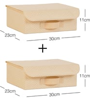 2'li Bej Balıksırtı Kapaklı Kutu Set 30 x 23 x 11 cm