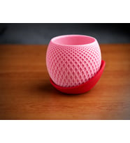 3D Baskı Küre Saksı - Kafes Dokulu İki Parçalı Dekoratif Saksı - Pembe-Kırmızı