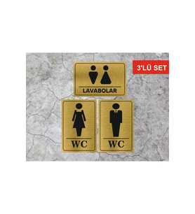 WC BAY LAVABOLAR YÖNLENDİRME YAZISI METAL LEVHA GOLD RENK 3 LÜ SET