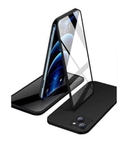 Apple iPhone 13 Mini Uyumlu 360 Derece Tam Kaplayan Cam Kapak Kılıf (Siyah)
