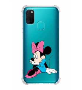 Samsung Galaxy M21  Köşe Korumalı Antişok Kapak Minnie Mouse Tasarımlı Şeffaf  Kılıf