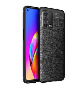 Oppo A74 4G Kılıf Kamera Korumalı Deri Görünümlü Silikon (Siyah)