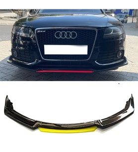 Audi A4 B8 Sarı Renkli Şeritli Dilli Ön Lip 4 Prç Parlak Siyah ABS