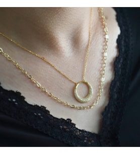 Taşlı Oval Kolye (Gold)