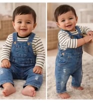 Northcity 6-18 Ay Çizgili Kot Salopet Bebek Takımı - Antialerjik ve ÇİMA Dikişli Badili