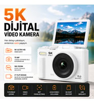 5K Dijital Video Kamera 75 MP 18X Zoom 3" Flip Ekranlı Fotoğraf Makinesi WiFi Özellikli Vlog Kamerası SD Kart Hediyeli