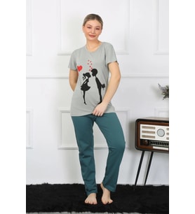 pilelistore- Kadın Kısa Kol Penye Pijama Takımı (Su Yeşili)