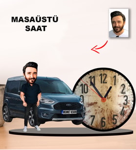 KİŞİYE ÖZEL TASARIMLI ERKEK KARİKATÜR KENDİ ARACINIZ İLE MASAÜSTÜ SAAT GALERİCİ M1