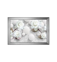 Beyaz Çiçekler Soyut Motifli Kanvas Tablo 50 x 70 cm Silver Çerçeve