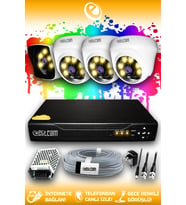 ELITCAM 4 Kameralı Kare 3 İç Kamera Set HDD'siz Full HD Renkli Gece Görüşlü Güvenlik Kamerası Sistemi