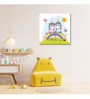 Tekli Kare Kanvas Çocuk Odası Unicorn ve Kankası Tablosu