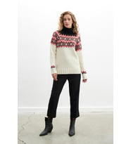 Styleboom X Peraluna COTSWOLD FAIR ISLE PULLOVER Balıkçı Yaka Baklava Desen Kazak Kadın Triko Kazak - Ekru Multi