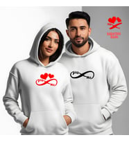 Sevgililer Günü Kombin Erkek Kadın Sonsuz Sevgi Görselli Kapüşonlu Hoodie Sweatshirt 7008 (Beyaz)