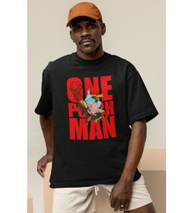 Tasarım One Punch Man Baskılı Unisex Oversize Anime Dizi Karakter Tişört