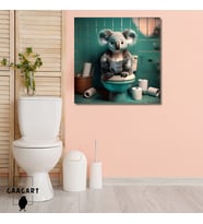 Tekli Kare Kanvas Banyo Tablosu Gazete Okuyan Yeşil Koala